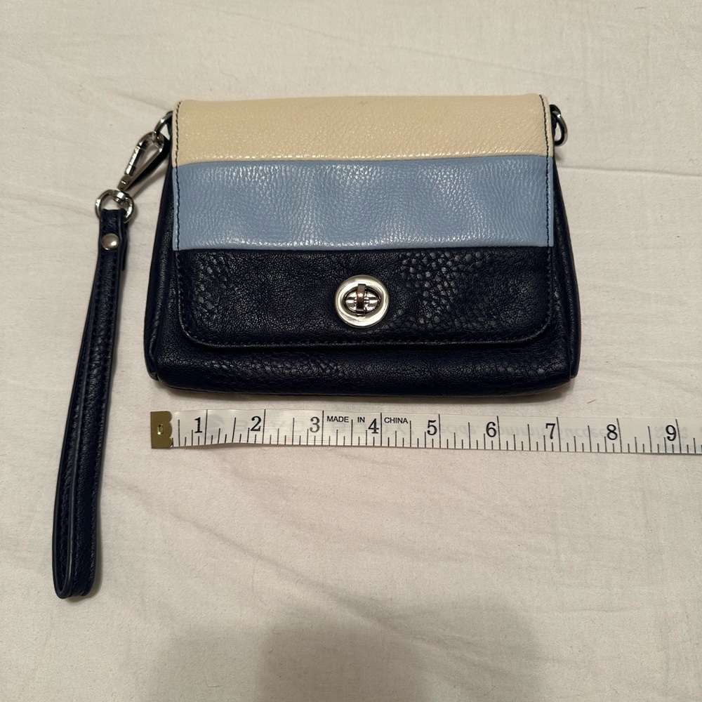 Charming Charlie Blue and Cream Stripped Wristlet